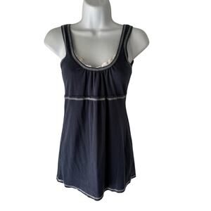 Vanity Tank Top Y2k Small Navy Blue Sleeveless Lace Trim Empire Waist Babydoll